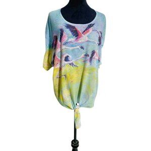 Leoma Lovegrove Size Large  Top Blouse Short Sleeve T Shirt Art Colorful